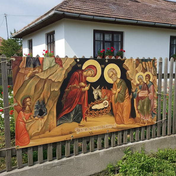 Baner decorativ Craciun - Nasterea Domnului 2x1m, decor exterior/interior, fundal foto